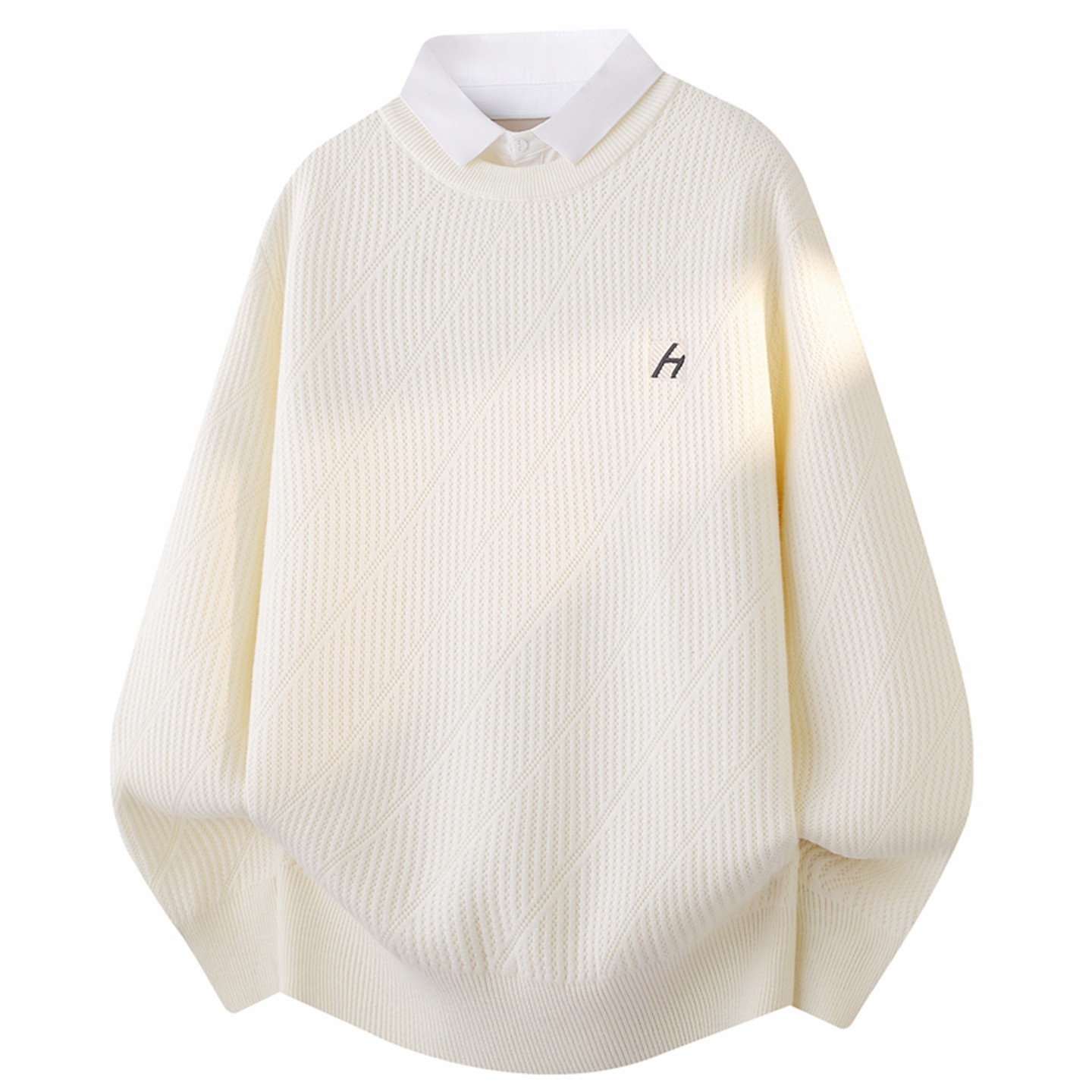 侨迪蒙拉2025秋冬季衬衫领针织衫加厚保暖假两件毛衫潮流男毛衣