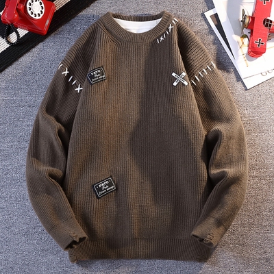 个性破洞设计感针织衫男士秋冬季加厚保暖线衣内搭打底衫潮牌毛衣
