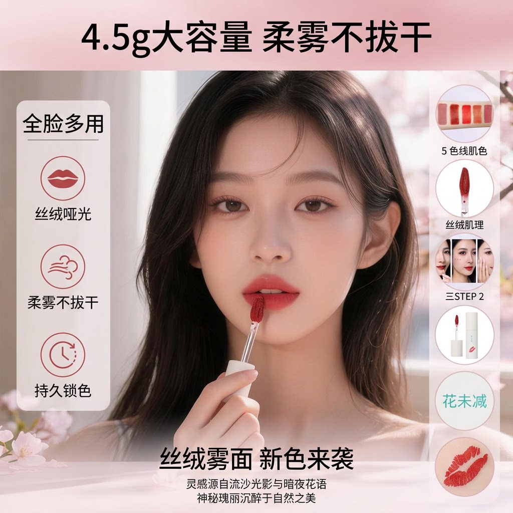 【4.5g大容量】花未减泥质丝唇彩/唇蜜/唇釉/唇