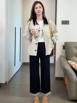 撞色翻领风衣外套女短款2025秋季新款小个子时尚休闲宽松夹克上衣