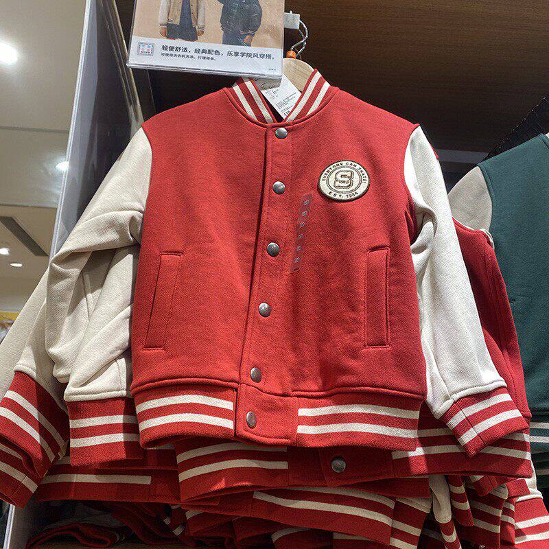 日系儿童装/男童/女童运动茄克宽松棒球服夹克拼接外套立领拼色