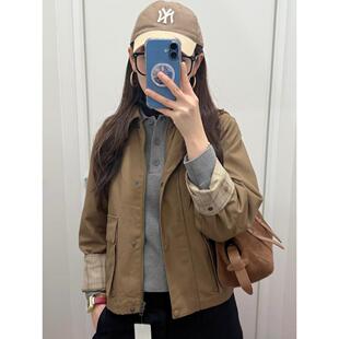 春季女装休闲短茄克巴恩风翻领夹克双口袋工装外套483807 484664