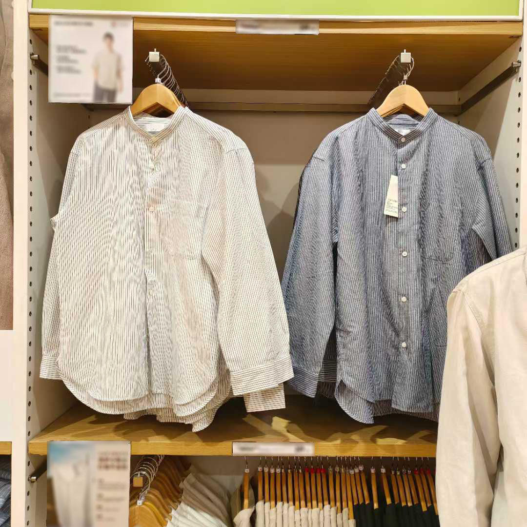 日单男装2026春秋季上衣条纹立领长袖休闲衬衫薄外套POLO领纽扣