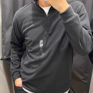 日系男装柔滑弹力摇粒绒半拉链套头衫长袖宽松百搭卫衣秋冬481184