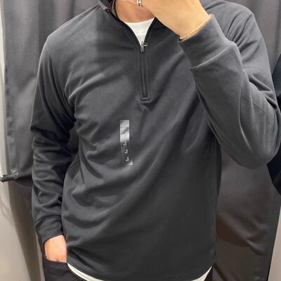 日系男装柔滑弹力摇粒绒半拉链套头衫长袖宽松百搭卫衣秋冬481184