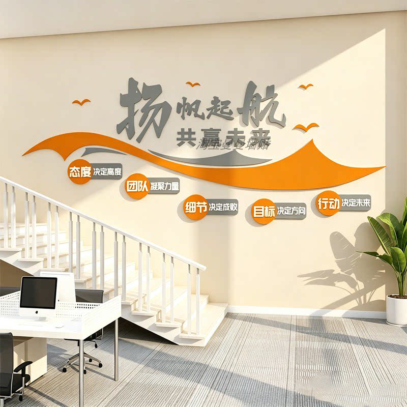 杨帆起航企业文化墙面装饰公司进门形象墙办公室励志标语氛围布置