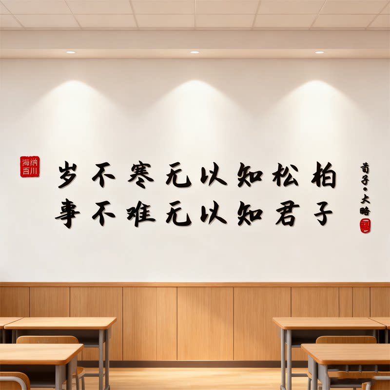 荀子语录路虽远行则将至国学教室布置办公室装饰励志墙贴3d立体画