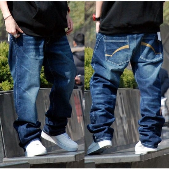 潮胖子宽松大码潮男青年嘻哈牛仔裤加肥加大hiphop阔腿滑板裤长裤