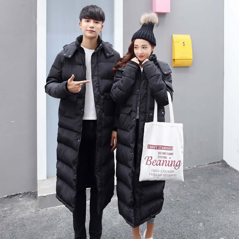 冬季大码长款过膝情侣防风外套