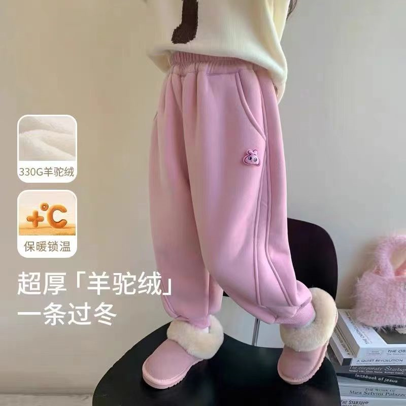 女童裤子2025新款冬季加绒加厚羊羔绒束脚裤儿童宽松棉裤休闲长裤