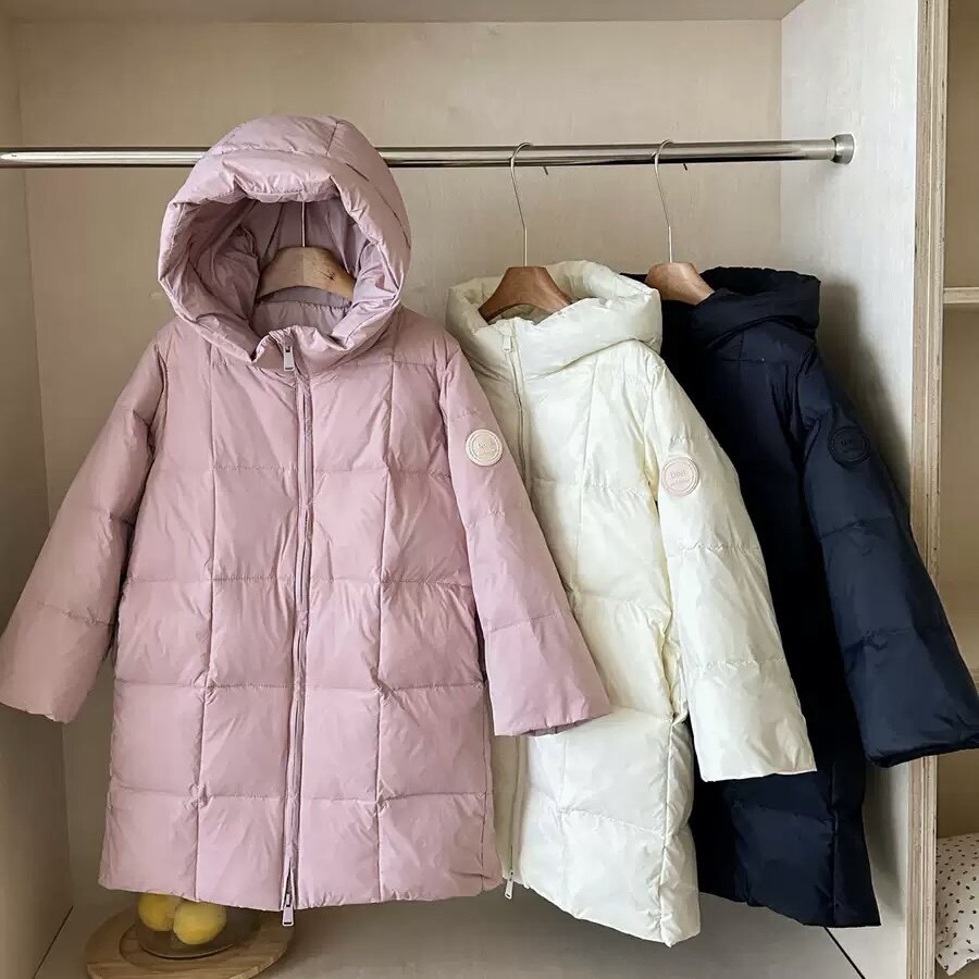 大被子羽绒服 儿童中长款连帽羽绒服冬男女童简约外套加厚面包服