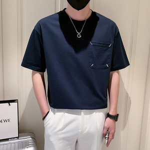2023新款夏季短袖T恤男简约潮牌纯色半袖体恤 A313-8960-P48图片