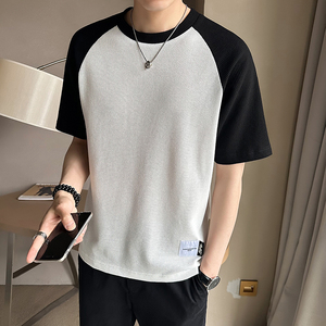 2023新款夏季短袖T恤男潮牌华夫格拼接半袖体恤 A313-32342-P38图片