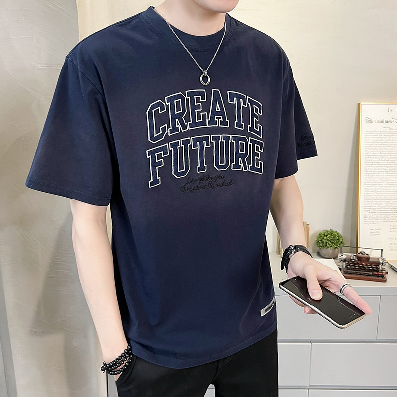 2023新款夏季短袖T恤男水洗渐变潮牌刺绣纯体恤A313-7828-P58,男装T恤,电商A313