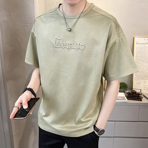 2023新款夏季短袖T恤男潮牌刺绣麂皮绒半袖 A313-6906-P48控价69图片