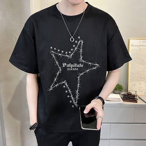 2023新款夏季短袖T恤麂皮绒潮牌刺绣男装半袖A313-5623-P48控价69图片