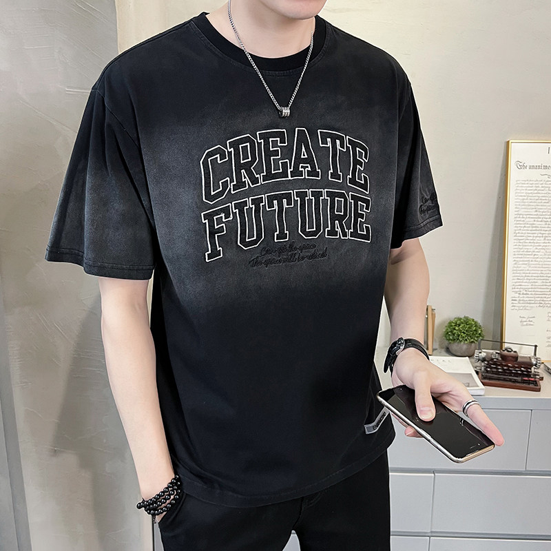 2023新款夏季短袖T恤男渐变潮牌刺绣纯体恤A313-7828-P58,男装T恤,电商A313
