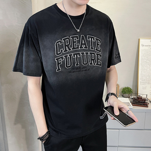 2023新款夏季短袖T恤男渐变潮牌刺绣纯体恤 A313-7828-P58图片
