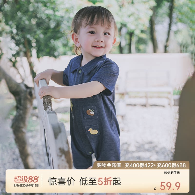 婴儿宝宝夏季牛仔短袖连体哈衣图片