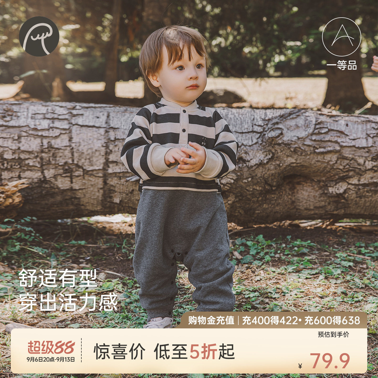 男宝宝纯棉抓绒连体衣春秋季图片