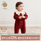 乖奇熊女宝宝针织保暖连体哈衣冬季 婴儿童绵羊毛保暖红色周岁礼服