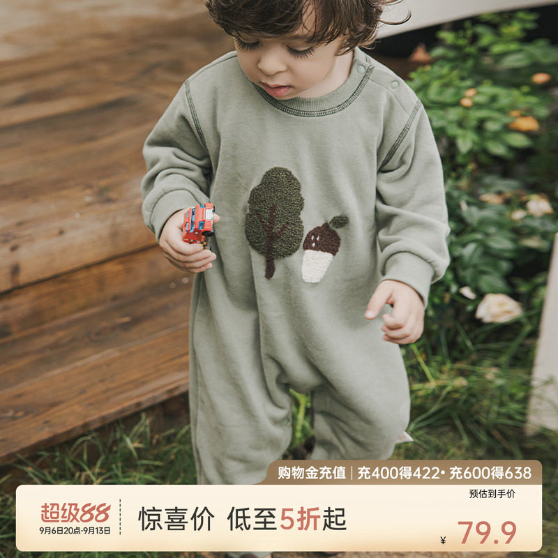 乖奇熊宝宝可爱抓绒连体衣春秋图片