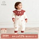 女宝宝夹棉连体哈衣加厚保暖婴儿红色中式 暖护棉 过年爬服冬季