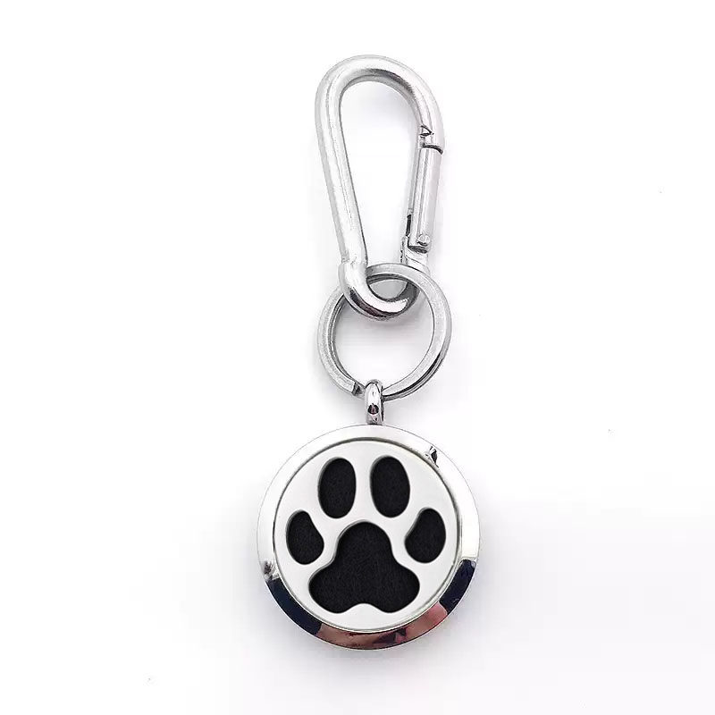 30mm狗脚印Kitty猫图案定制钛钢随身精油香薰汽车钥匙扣时尚挂饰