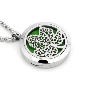 多特瑞30mm钛钢镂空扩香精油香薰项链吊坠女饰品镂空树叶脉络
