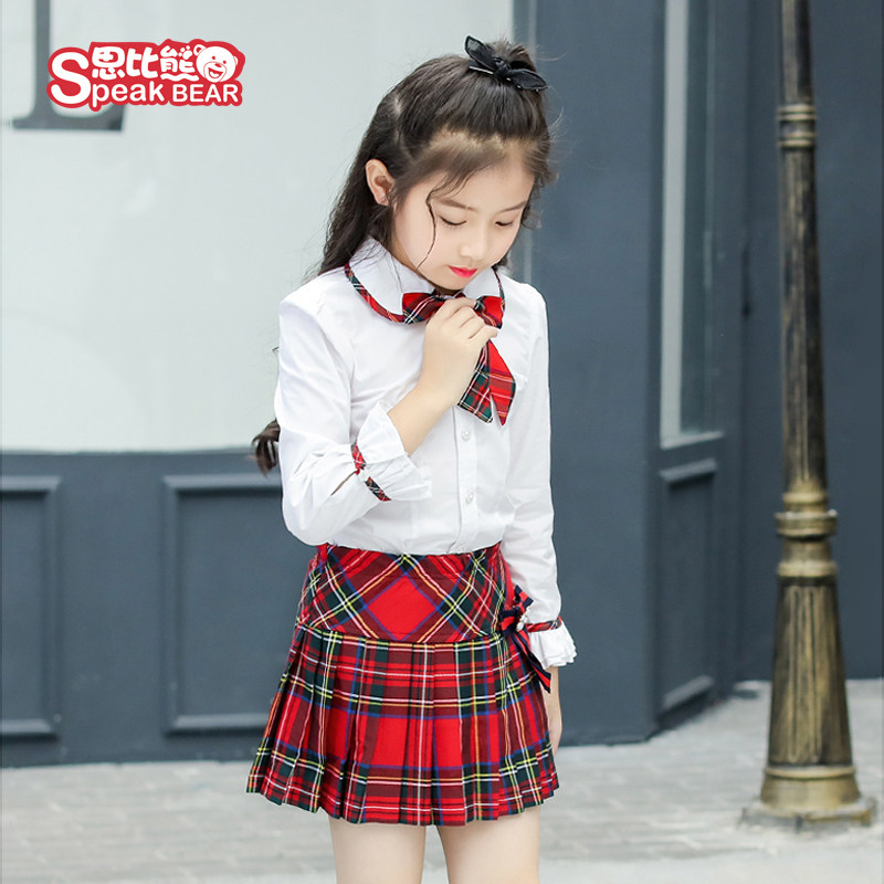 女童半身裙格子短裙百褶裙裙子春装宝宝儿童童装学院风演出表演服