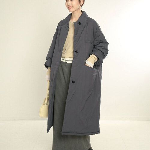 SLOBE IENA Topthermo轻盈保暖时尚设计感无领系扣宽松长款棉服