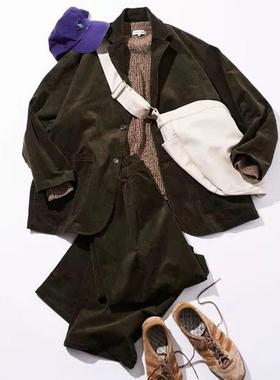 FREAK'S STORE复古宽松两粒单排扣灯芯绒休闲西装套装休闲裤