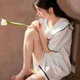 Летняя хлопковая ретро пижама, шорты, комплект, французский стиль, квадратный вырез, короткий рукав