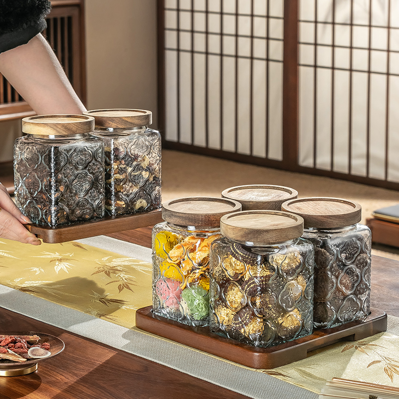 格娜斯海棠花透明玻璃密封罐