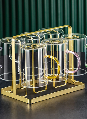 玻璃杯带把透明家用待客个人专用客厅泡茶杯绿茶家庭喝水杯子套装