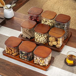 胡桃木食品级玻璃密封罐零食干果杂粮收纳盒高颜值储物储存罐坚果