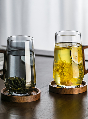 中式高档茶杯玻璃杯家用泡绿茶专用男士带把水杯办公室水晶杯子