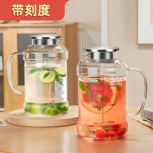 大容量吨吨冷水壶玻璃家用耐热防爆创意刻度凉水杯茶壶 高颜值夏季