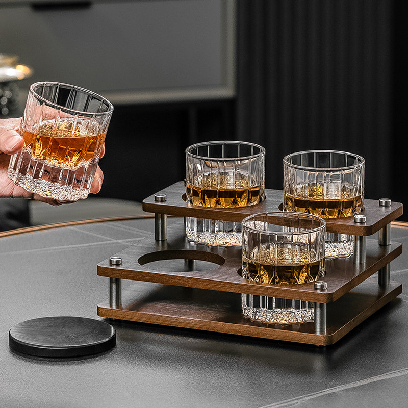 威士忌酒杯配套实木收纳杯架图片