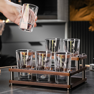 高档轻奢白酒杯水晶二两杯套装 高颜值创意杯架家用待客带刻度酒杯