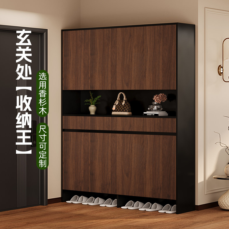中古风入户门玄关鞋柜一体隔断屏风小户型客厅储物柜可定制装饰柜
