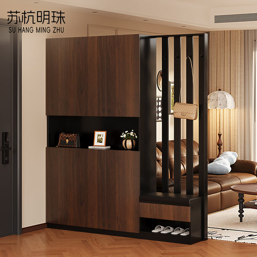 中古风玄关鞋柜一体屏风可定制