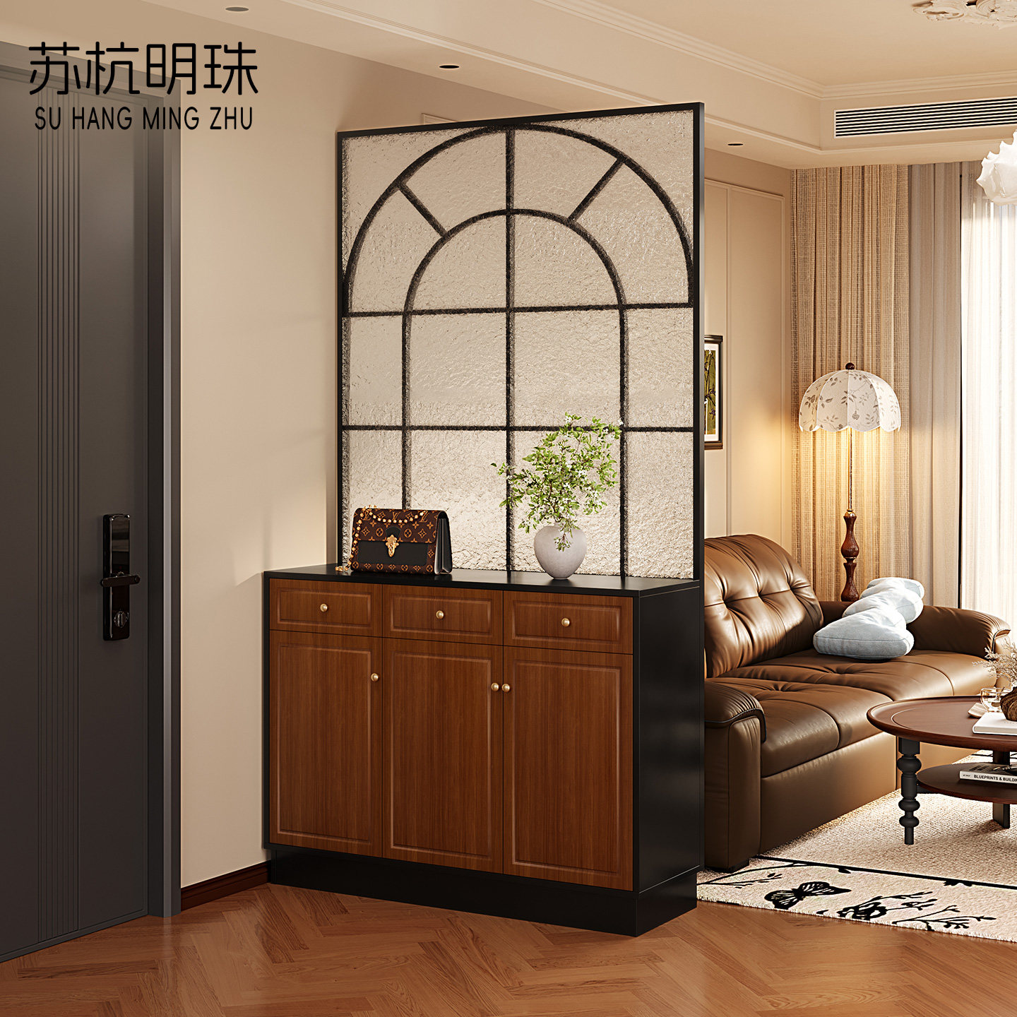 玄关柜中古风客厅隔断双面屏风一体鞋柜入户正对门新款玄关隔断柜