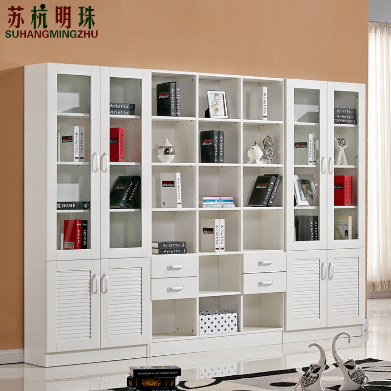 蘇杭明珠帶門書柜子儲物柜簡約現代書櫥客廳書房組合書架書柜定制