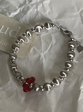 「波尔多红」红玛瑙通体s925纯银红玛瑙银猫眼圆珠手串手链