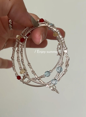 Cloudss「三原色」原创设计感s925纯银红玛瑙黄水晶手链