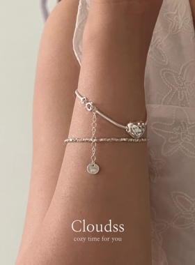 Cloudss「胖胖爱心」英文刻字love my baby 爱心立体蛇骨链手链