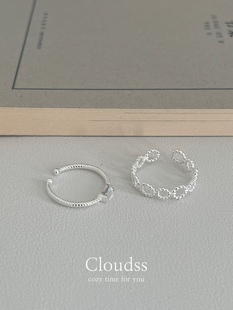 Cloudss 麻花小锆石韩版ins极细款素圈纯银戒指