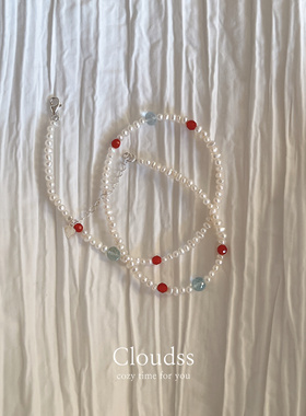 Cloudss「兰卡小火车」海边度假小米珍珠托帕石小众设计锁骨链