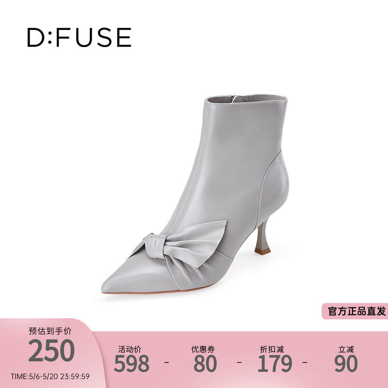 DFuse迪芙斯新款优雅蝴蝶结高跟踝靴女细跟短靴时装靴DF34116027